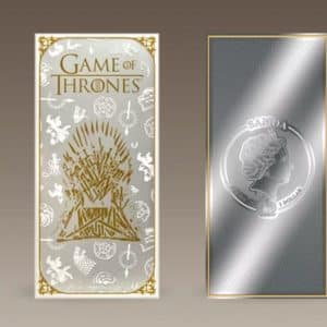 $1 The Official Game of Thrones Banknote 3g 999 Silver with color Proof like finish and embossed! Ideal and unique bookmarki We offer you this coin with a certificate and a special presentation case. Mintage 20.000 pieces worldwide! Year of issue:2022 Country:Samoa Material:Silver (999/1000) - with color printing Proof Like Quality Currency:Samoa Face value:1 dollar 1$ The official Game of Thrones paper money 3g 999 Silver