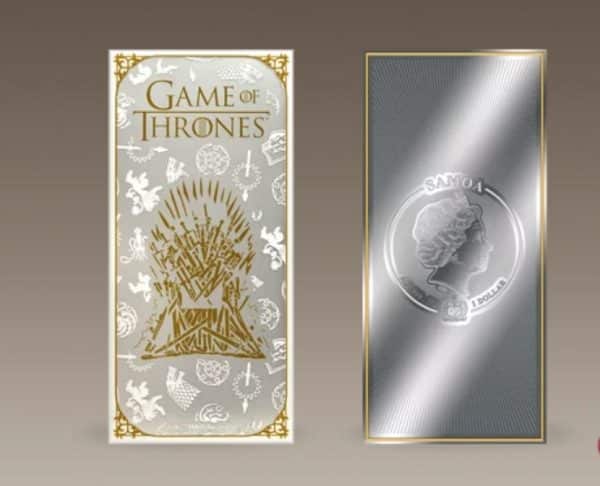 $1 The Official Game of Thrones Banknote 3g 999 Silver with color Proof like finish and embossed! Ideal and unique bookmarki We offer you this coin with a certificate and a special presentation case. Mintage 20.000 pieces worldwide! Year of issue:2022 Country:Samoa Material:Silver (999/1000) - with color printing Proof Like Quality Currency:Samoa Face value:1 dollar 1$ The official Game of Thrones paper money 3g 999 Silver