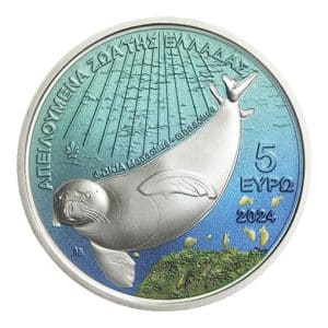 5 Euro - ENDANGERED ANIMAL OF GREECE - THE MEDITERRANEAN SEAL Monachus- Silver - Prooflike- 2024