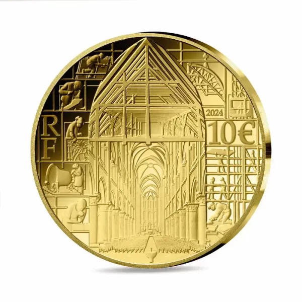 Notre-Dame de Paris Monnaie de 10€ 1/10 oz Or - Qualité BE Millésime 2024